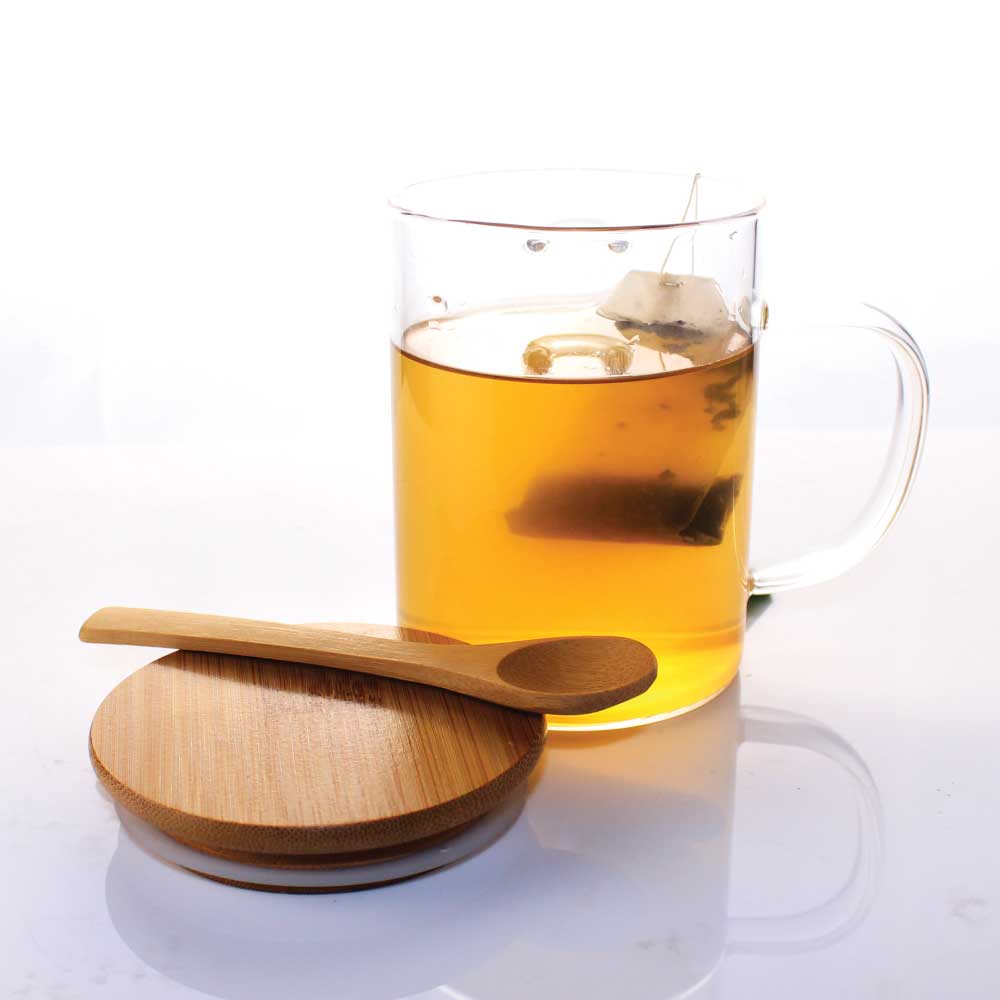 Clear Glass Mug with Bamboo Lid and Spoon - Design & Printing Company Product from Digital Canvas