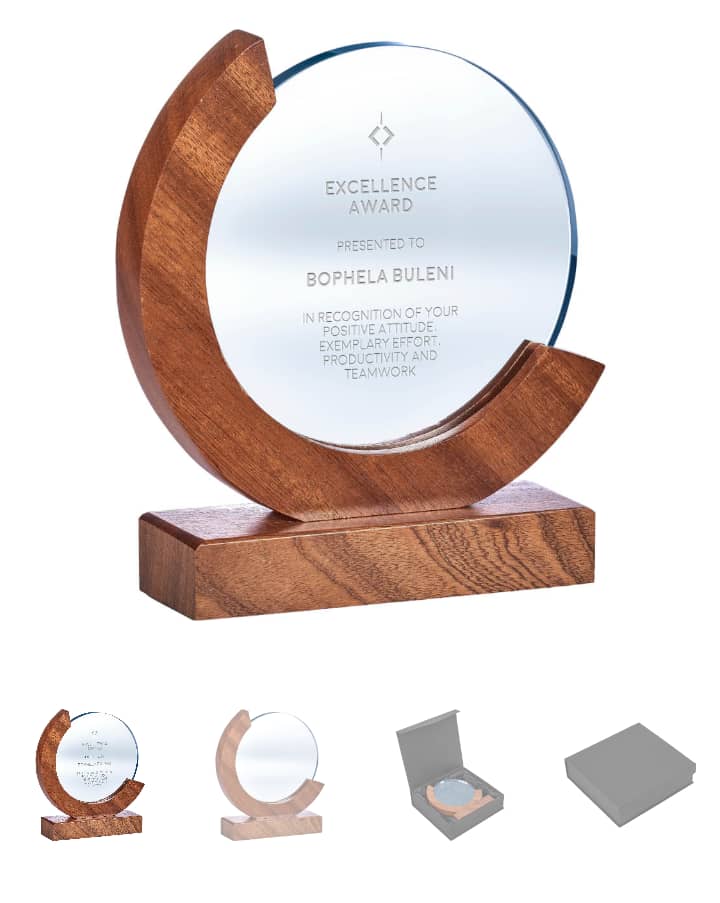 Wooden Curve Crystal Circle Award - Promotional Product from Digital Canvas Design & Printing Company