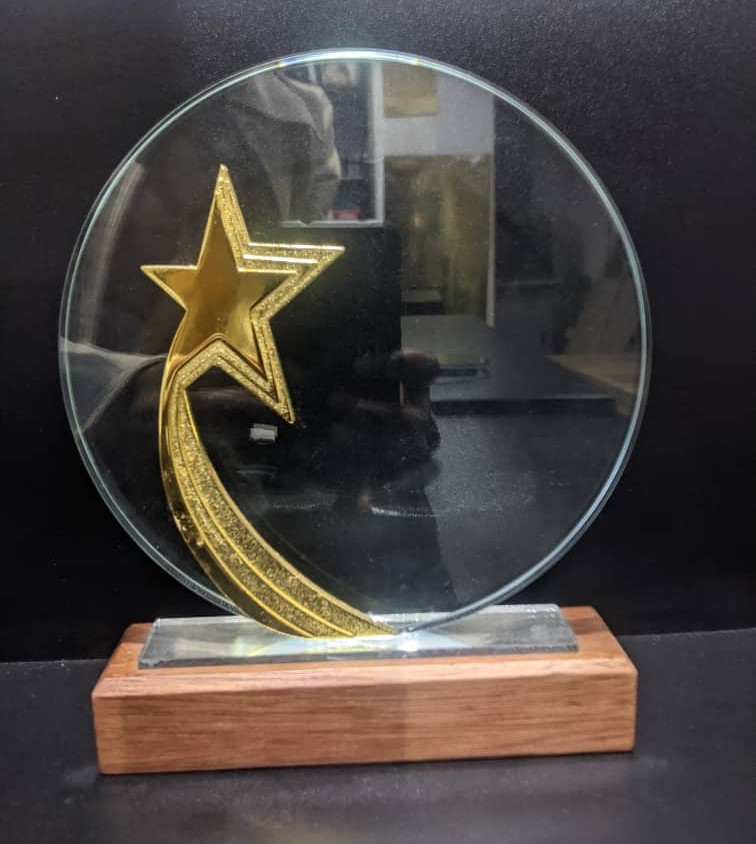 Star Crystal Trophy with Wooden Base - Design & Printing Company Product from Digital Canvas