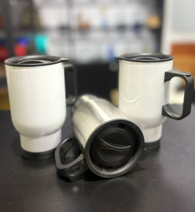 Double Wall Travel Mugs with Lid – Stainless and White Coating - Design & Printing Company Product from Digital Canvas